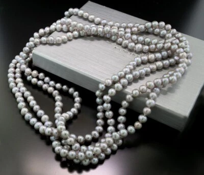 Silbergraue Zuchtperlenkette  in 1,60 Meter Länge Wert 1.100 Euro Neu - Bild 1 von 3