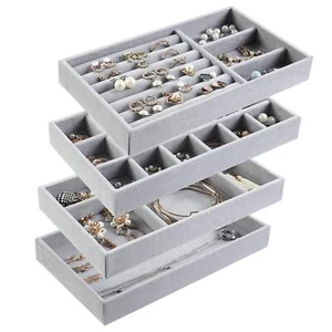Schmuckaufbewahrung Schublade, Set mit 4 Schmucktablett Schmuck Organizer grau - Bild 1 von 10