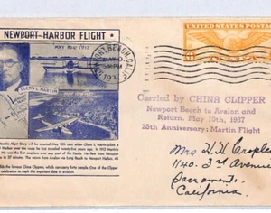 USA Air Mail 1938 Cover *CHINA CLIPPER* FLIGHT Newport Beach ILLUSTRATED YH168 - Picture 1 of 10