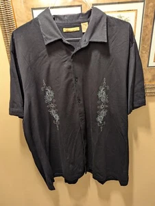 Havanera Black cotton blend Short Sleeve Shirt size XXL white Embroidery  - Picture 1 of 7