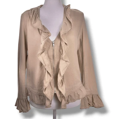 Blazer New York & Company Caqui Tostado Volantes Talla M Foto 1 de 4