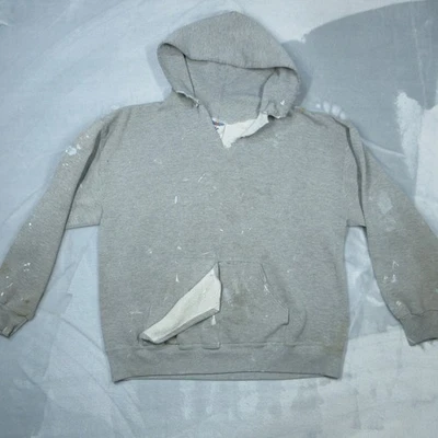 Sudadera con Capucha Jerzees XL Gris Pintura Golpeada Manchas Agujeros Desgarrados Usada Foto 1 de 4
