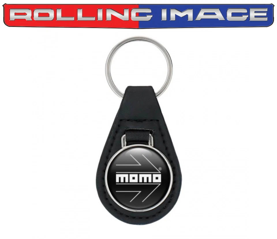 NEW Classic Leather Black and white MOMO Key Chain Key Fob | domed epoxy logo - Image 1 of 1