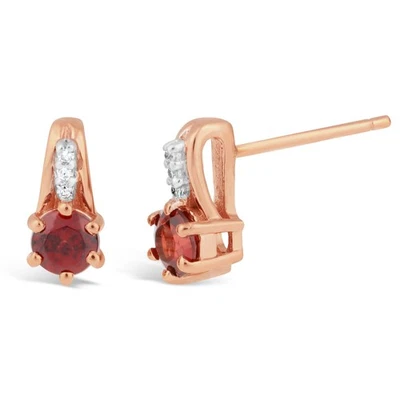 Pendientes redondos granate con detalles de diamantes en oro rosa Foto 1 de 4