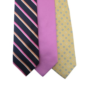 Lot 3 Mens Neckties Geoffrey Beene Jones NY Arrow Silk Pink Yellow Striped - Picture 1 of 5