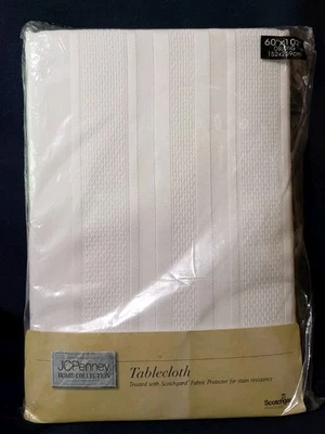 JCPenney Home Collection Cool White Oblong Tablecloth 60"x102" Polyester NIP - Image 1 of 4
