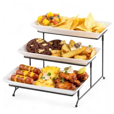 3 Tier Serving Trays Stand Porcelain Serving Platters 12 Inch White Serving P... - Image 1 of 4