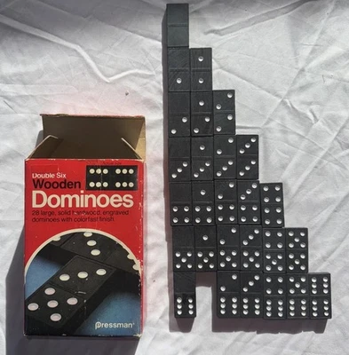 Vintage Pressman Double Six Wooden Dominoes 27 Pieces MISSING ONE  “6-1, 1-6” - Image 1 of 4