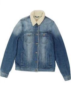BELLFIELD Womens Denim Sherpa Jacket UK 12 Medium Blue Cotton BP09 - Picture 1 of 3