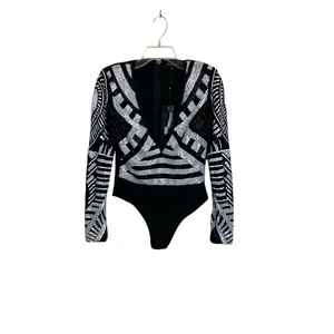 Missguided Peace + Love Black & White Fully Beaded Women's Bodysuit Size 8 NWT! - Picture 1 of 15