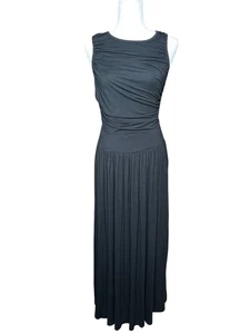 Halara Black Maxi Dress MED Sleeveless Ruched Bodice Flowy Skirt Casual Elegant - Picture 1 of 6