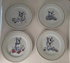 Complete Set 4 Williams Sonoma Trouble Bull Terrier Christmas Plates 7 3/4" Dog - Picture 1 of 8