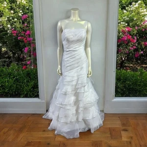 Allure Bridal P840 White A-Line Wedding Strapless Tiered Size 8 -1700 Retail - Picture 1 of 11