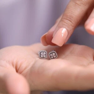 0.90ct Square Shape Illusion moissanite Earring Cluster halo wedding 925silver - Picture 1 of 4