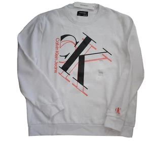 NEW CALVIN KLEIN JEANS White CK LOGO Print Cotton Blend SWEATSHIRT XXL/2XL - Picture 1 of 9