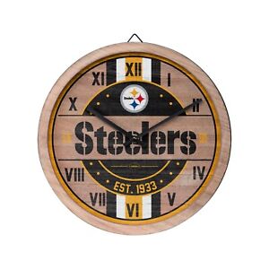 Pittsburgh Steelers Logo Barrel Wall Clock Wooden - Man Cave Office Decor NEW