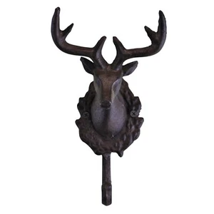 Rustic Wall Hooks Single Stag Deer Bust Industrial Style Cast Iron Coat Hook - Picture 1 of 3