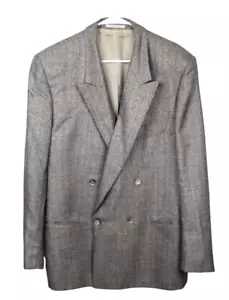 Hugo Boss Gray Silk Wool Double Breasted Al Capone Blazer Suit Jacket Sz 44R - Picture 1 of 16