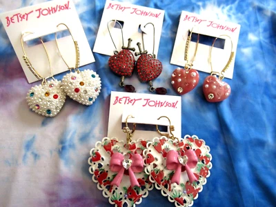 Betsey Johnson Authentic Heart Collection Valentine Hearts Earrings NEW LOT 4 - Image 1 of 4