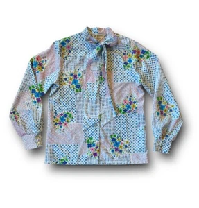 Vintage JC Penny Fashion 70s Polyester Floral Patch Shirt / Blouse MCM Small - Picture 1 of 10