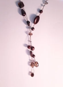 NEW Chicos Illusion Style "Y" Necklace w Gold tone & Browns/Clears Awesome  - Picture 1 of 6