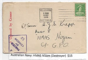 1944 Australian Navy Destroyer HMAS Nizam to HMAS Nizam (M7156) - Picture 1 of 2