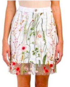 Hydraulic Tribeca Mid Rise Floral Skirt White Embroidered Size 10 - Picture 1 of 11