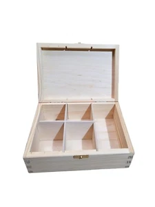 Teedose aus Holz für 5 verschiedene Sorten - Massivholzkiste Küchenaufbewahrung - Bild 1 von 6