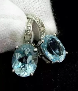 2Ct Oval Cut Aquamarine & Diamond Women's Drop Earrings 14K White Gold Plated - Picture 1 of 11