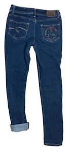 Justice Girls Embellished Jeans Rainbow Peace Design Size 14S (Slim) - Picture 1 of 10