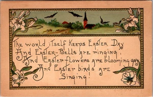 EASTER DAY - VILLAGE VIEW - SIGNED H.G.B. - 1909 - EMBOSSED HOLIDAY POSTCARD - Picture 1 of 2