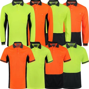 Mens Hi Viz Polo Shirt Short & Long Sleeve High Visibility Safety Work Vis Top - Picture 1 of 25