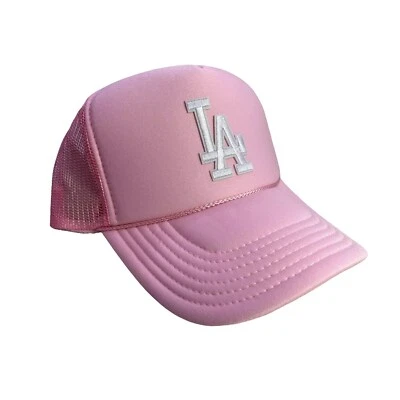 全新 LA PINK 洛杉矶道奇队 帽子 5 面板 高冠卡车司机棒球帽 — 第 1/3 张图片