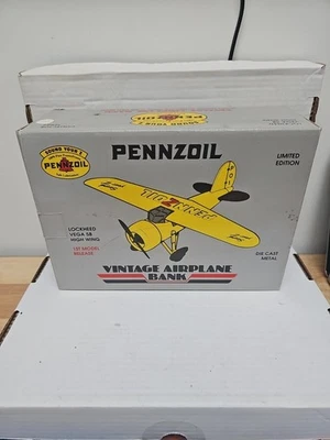 Vtg Die Cast Airplane Bank Lockheed Vega 5B Pennzoil High Wing Box Ltd Ed  - Image 1 of 2