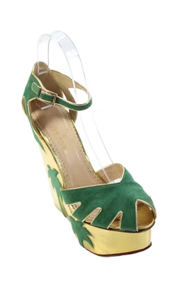 Charlotte Olympia Womens Textured Open Toe Ankle Strap Platform High Heels Bronz - Image 1 of 4