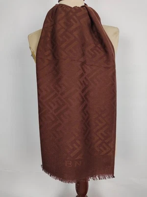 Lenços cachecol de inverno xale envoltório de seda marrom cashmere genuíno vintage FENDI - Imagem 1 de 4