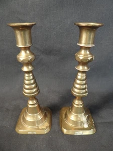 Pair of 1890s Solid Brass English Beehive Pushup Candlesticks Reg. No 223580 - Picture 1 of 4