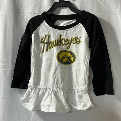 Wes and Willy Iowa Hawkeyes Long sleeve Shirt Girls siz 12 months White w Ruffle Foto 1 de 4