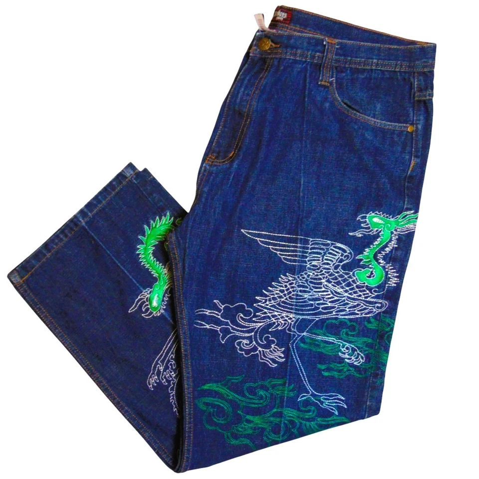 Miskeen Originals Men’s 36x32 Jeans Embroidered Dragon Japan Streetwear Y2K - Image 1 of 4