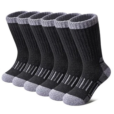 Calcetines de senderismo de lana merino para niños niños niñas niños pequeños 8-12 años 6 pares negros a Foto 1 de 4