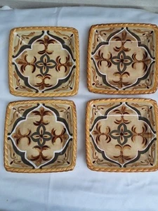 Artimino Tuscan Countryside Sienna Yellow Earthenware Square Salad Plates 4 READ - Picture 1 of 13