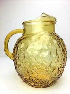 Anchor Hocking Lido Milano Honey Gold Amber Glass Ball Pitcher Vintage - Picture 1 of 6
