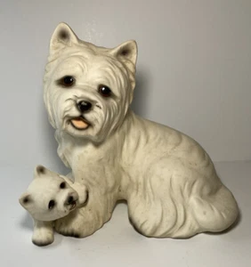 Estatuilla West Highland Terrier Westie perro mamá y cachorro década de 1950 - Imagen 1 de 8