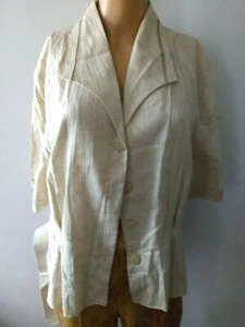 St. Michael M&S Women`s Thin Blazer Size-18 Beige Short Sleeves 45% Linen Comfor - Picture 1 of 5