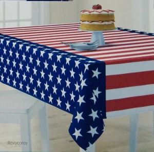 Celebrate Americana Together American Flag Print 60x102 Oblong Tablecloth NWT - Picture 1 of 2