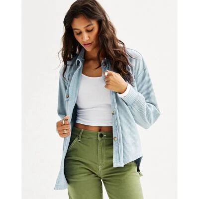 SO Women's Oversized Corduroy Button-Down Shacket Blue Size M Long Sleeve Casual - Image 1 of 4