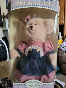 VTG COUNTRY TEDDY BEAR COLL. ANTIQUE HERITAGE FASHIONED PINK BEAR 15" + STAND - Picture 1 of 8