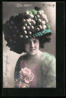 Junge Frau mit extravagantem Hut, Mode 1909!, Ansichtskarte 1909 