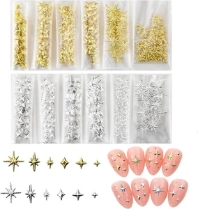 850Pcs Nail Charms - Star Nail Charms Bulk Set for Acrylic Nails, Bling Gold Ch - Picture 1 of 7