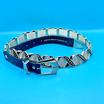 Cinturón de Cuero Talla 36 Plata Malla Metal XXX Tachonado Grueso Pesado Motociclista, Rock & Roll Foto 1 de 4